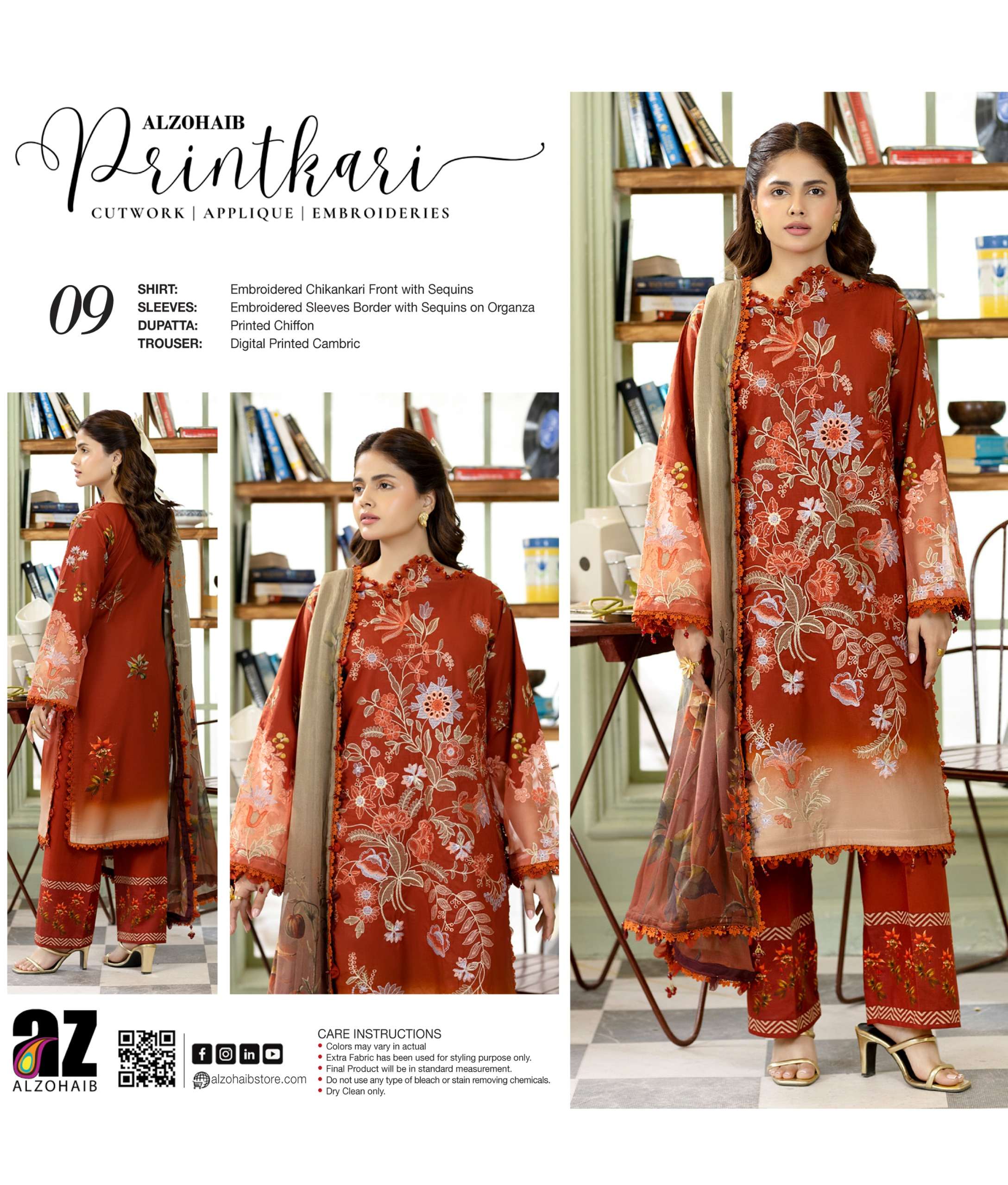 ZOHAIB TEXTILES SUNSHINE PRINTKARI EDITION EMBROIDERED SHIRT TYPE PAKISTANI SUIT EXPORTER